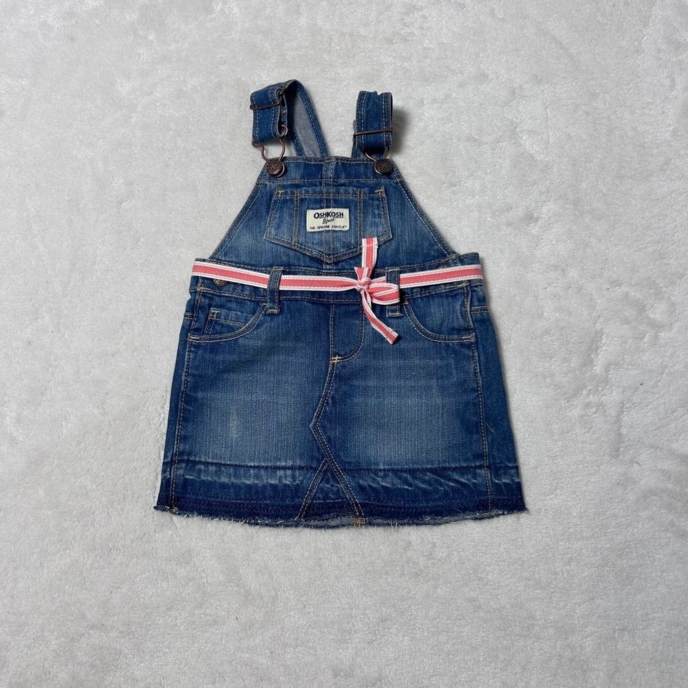 OshKosh B'gosh Blue Denim Overall Skirt Dress Raw‎ Hem Infant Size 9m